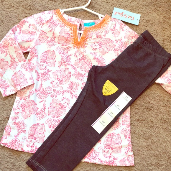 Other - Adorable elephant print tunic and jean leggings